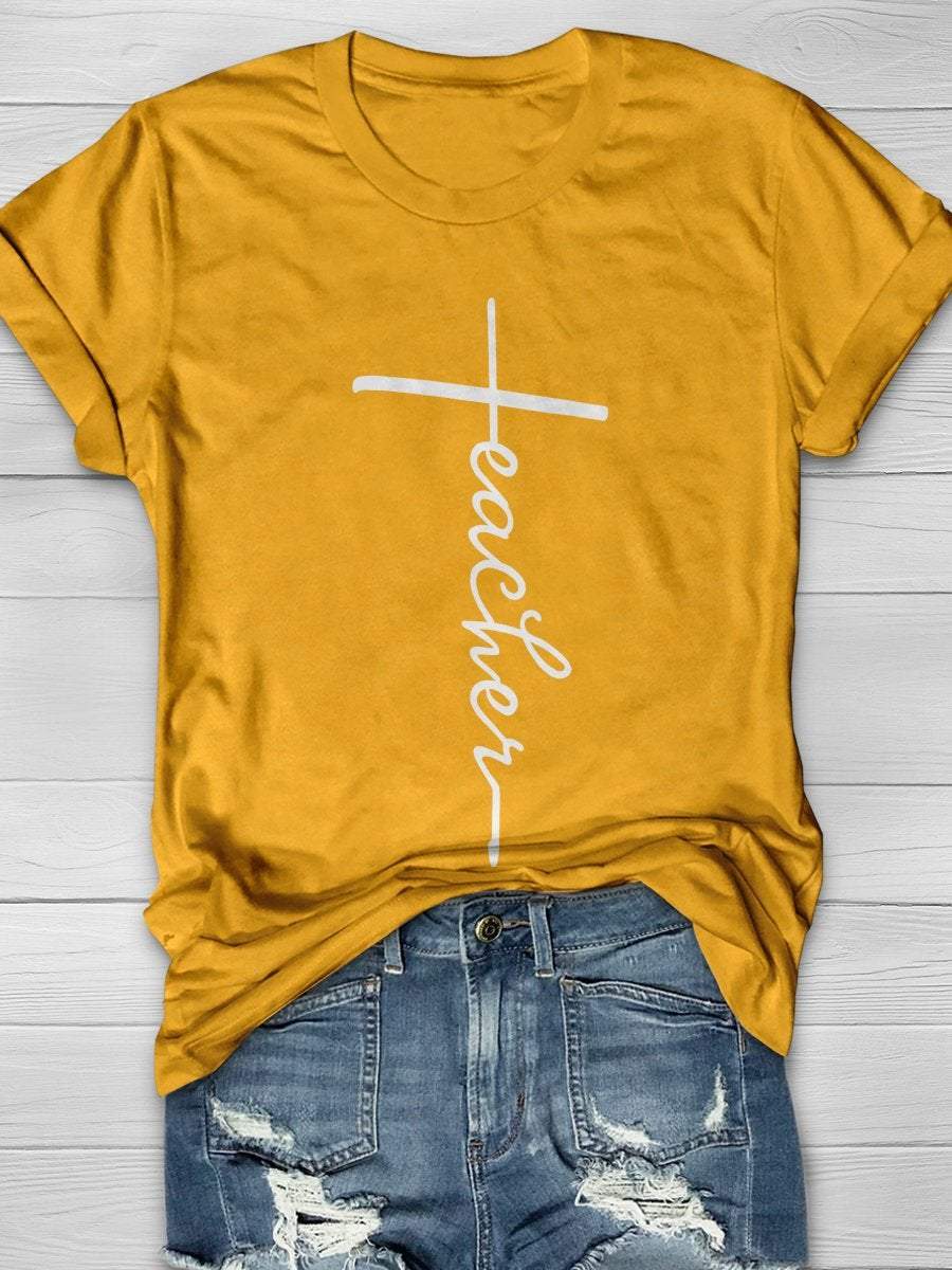 Teacher Cross Print Graphic T-shirts