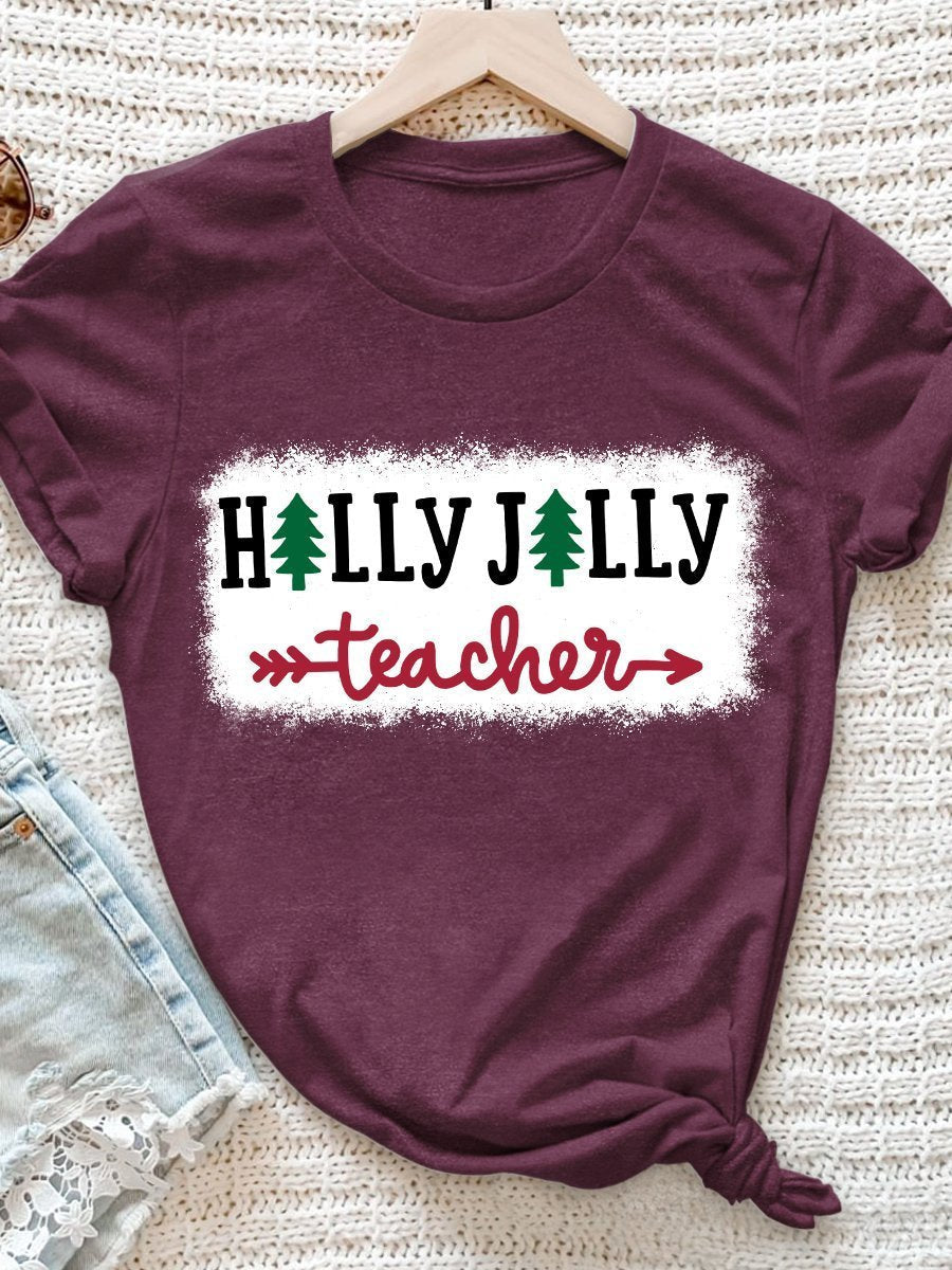 Holly Jolly Teacher Print Graphic T-shirts