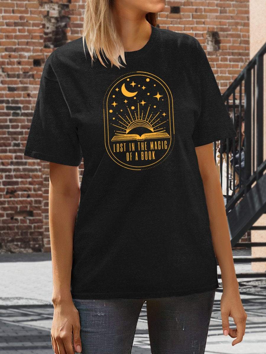 Lost In The Magic Of A Book Print Graphic T-shirts