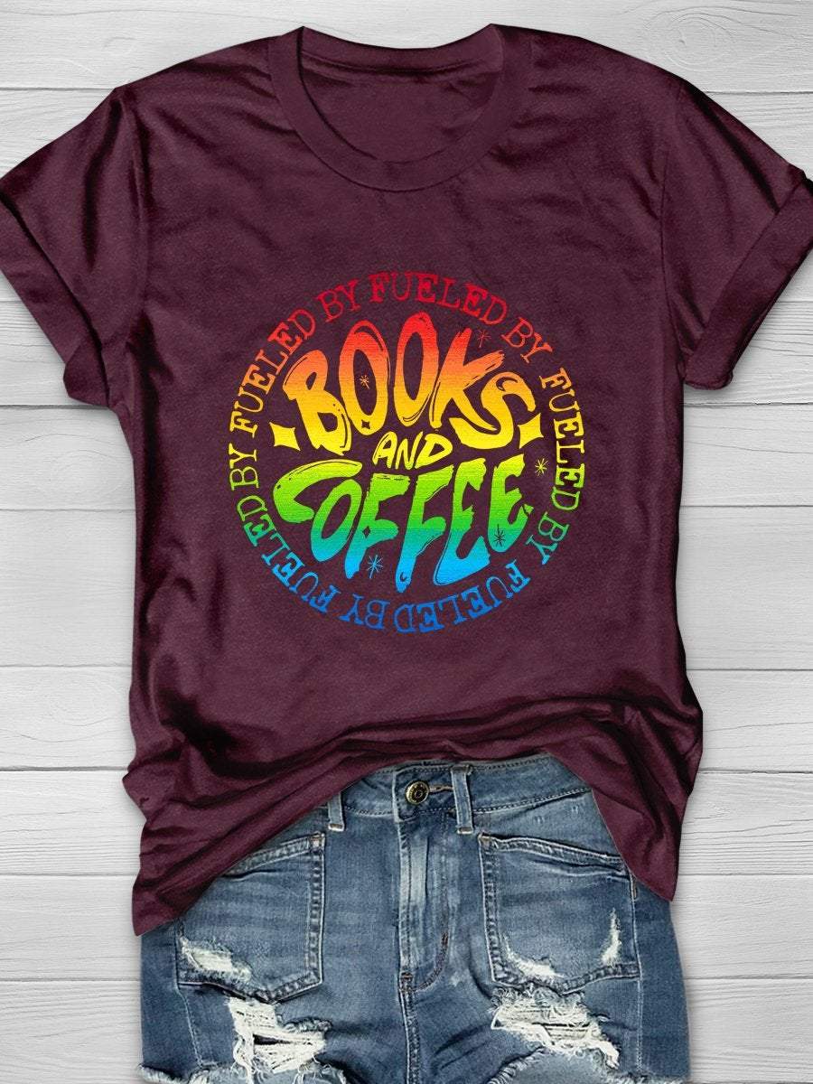 Books And Coffee Print Graphic T-shirts