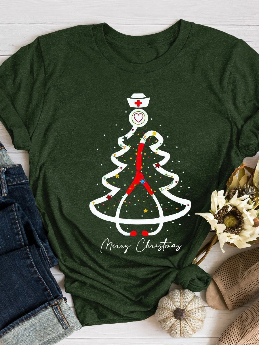 Christmas Nurse Print Short Sleeve T-shirt