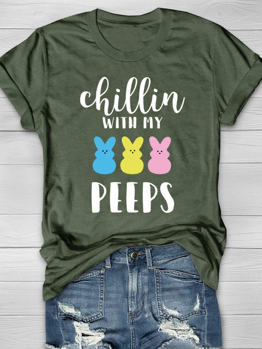 Chillin With My Peeps Easter Print Graphic T-shirts