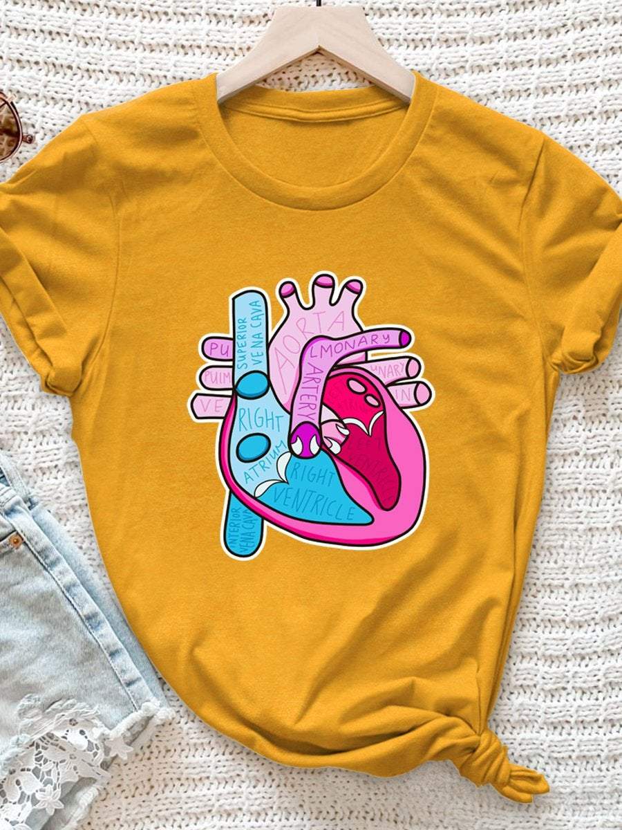 Anatomical Heart Print Short Sleeve T-shirt