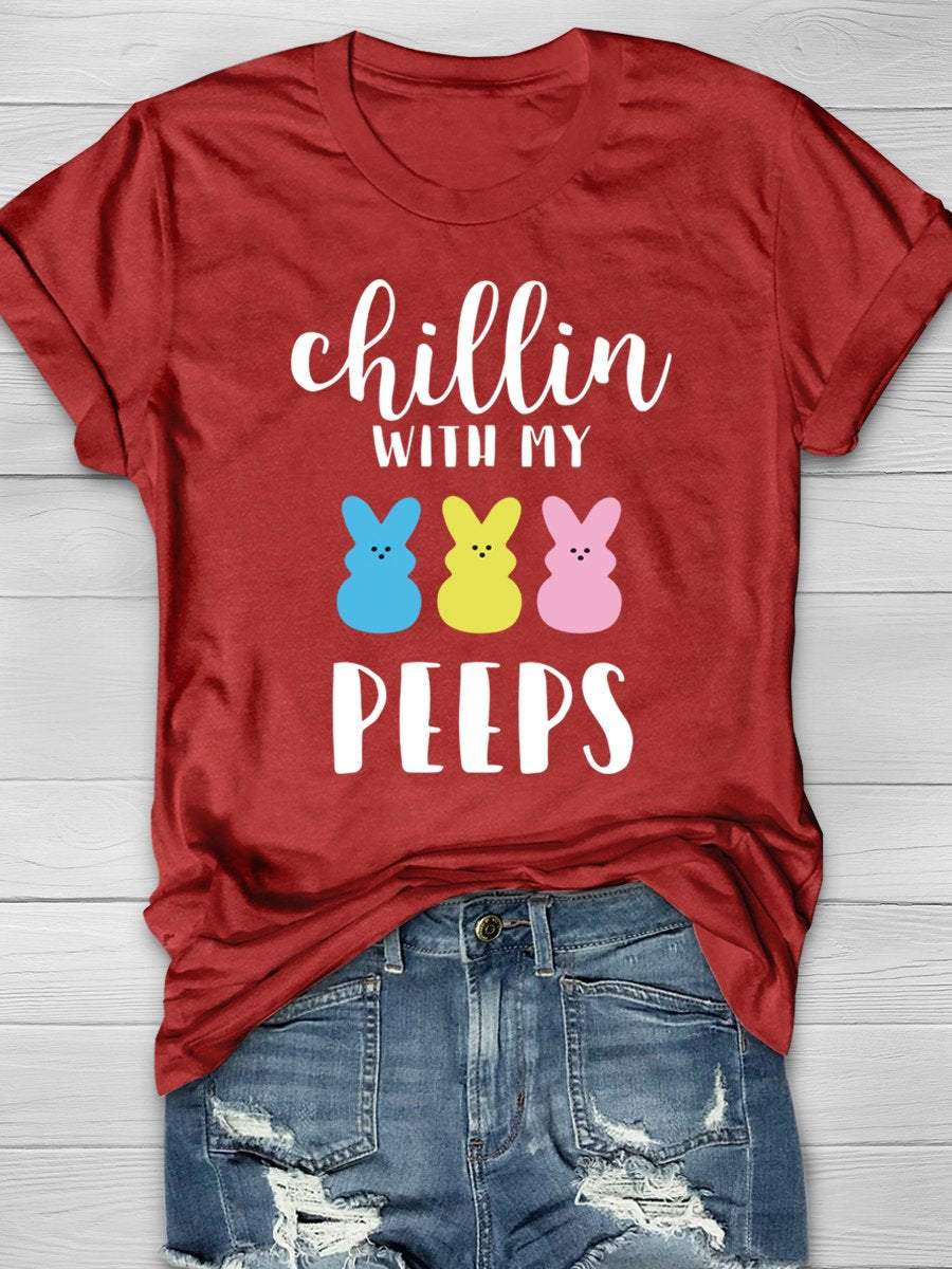 Chillin With My Peeps Easter Print Graphic T-shirts