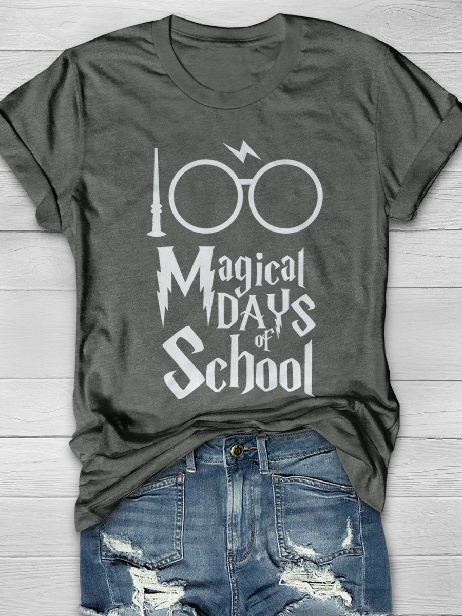 100 Magical Day Of School Teacher Print Graphic T-shirts