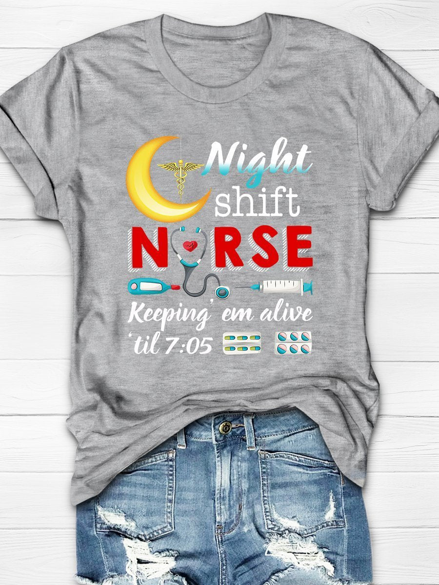 Night Shift Nurse Print Short Sleeve T-shirt