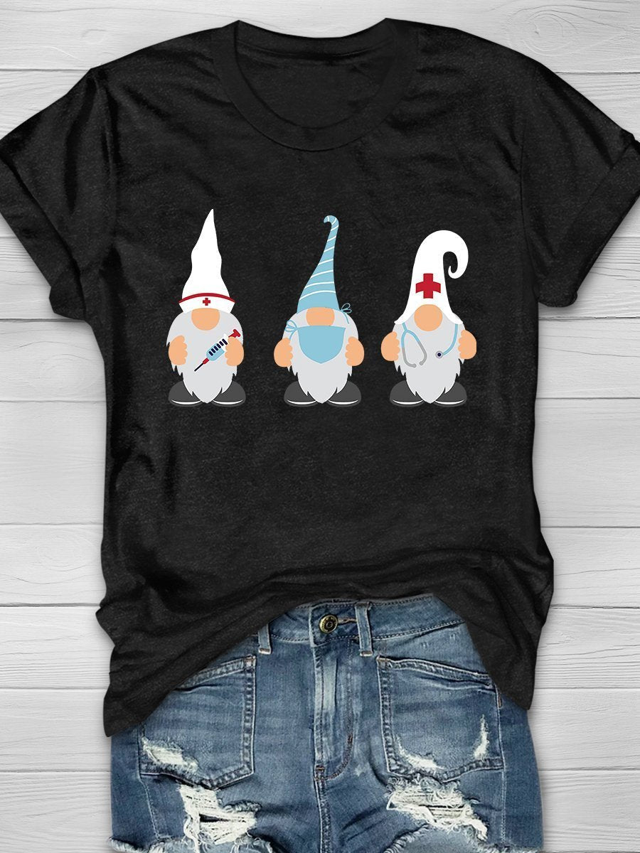 Gnomes Nurse Print Short Sleeve T-shirt