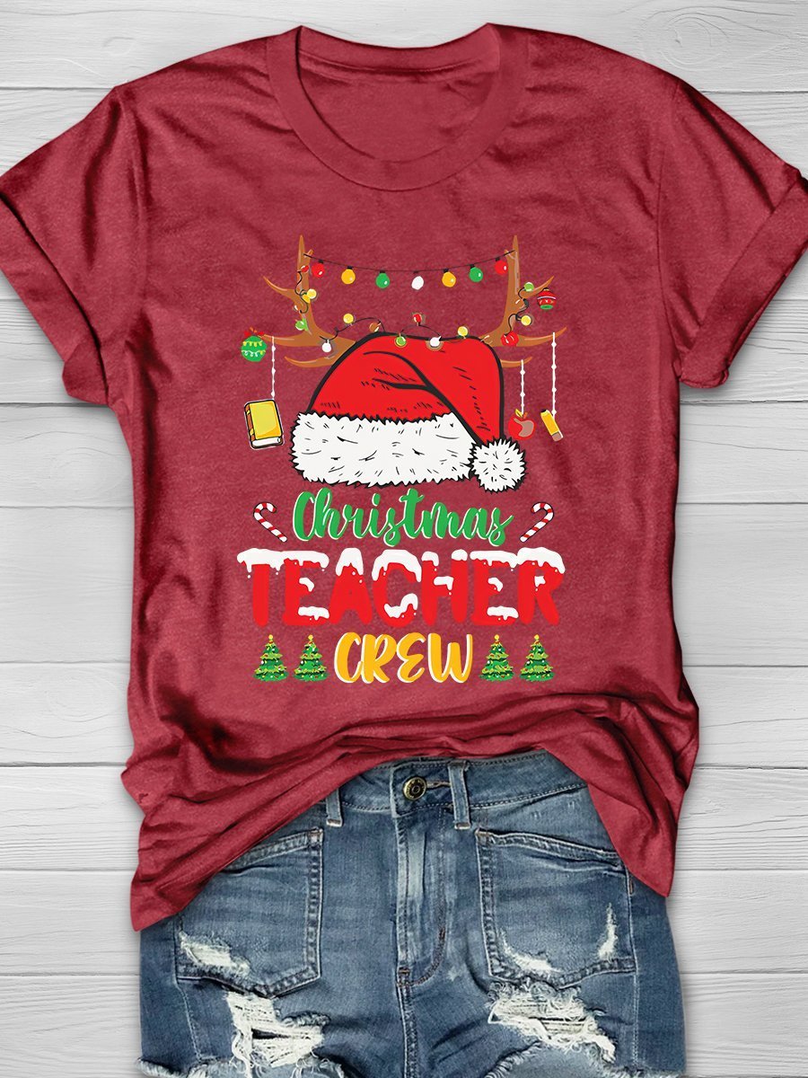 Christmas Teacher Crew Print Graphic T-shirts