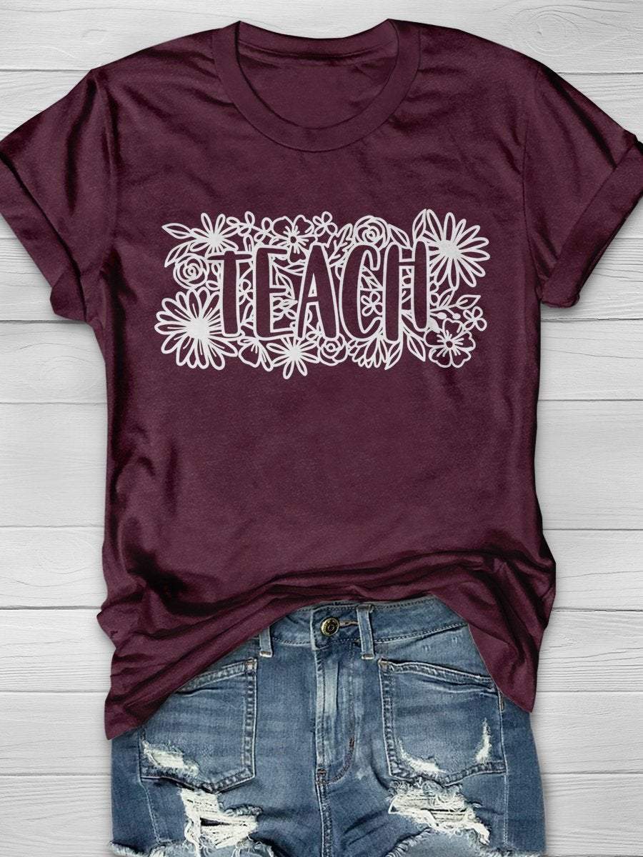 Love Teacher Print Graphic T-shirts