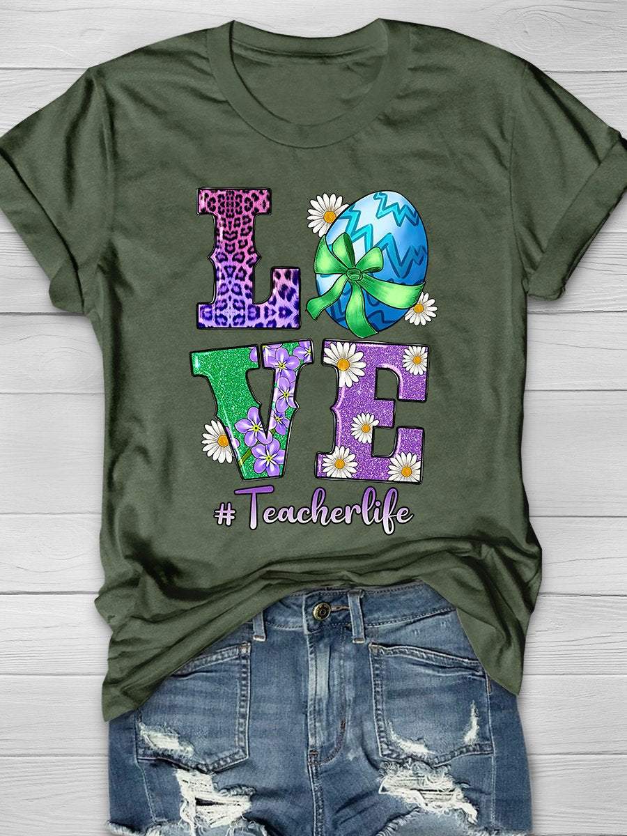 Love Easter Teacher Life Print Graphic T-shirts