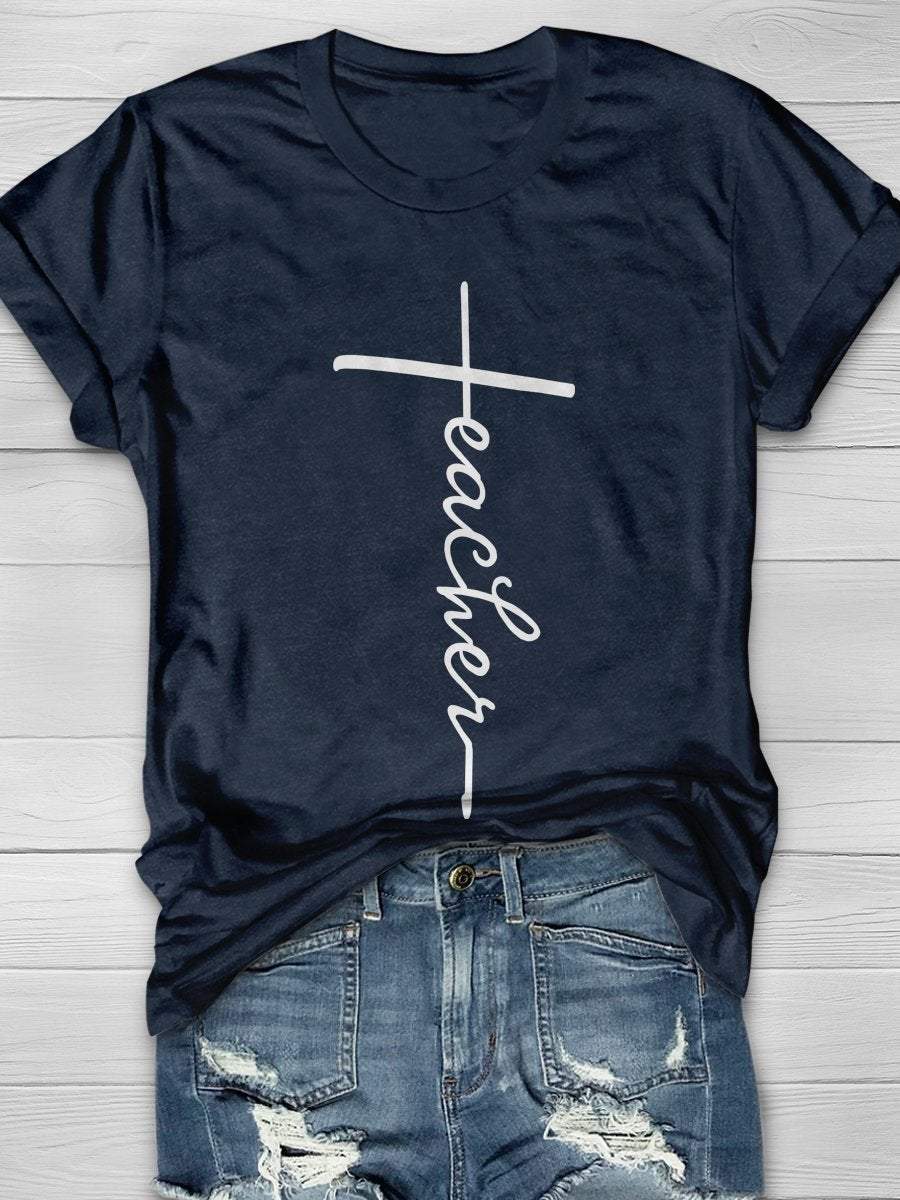 Teacher Cross Print Graphic T-shirts