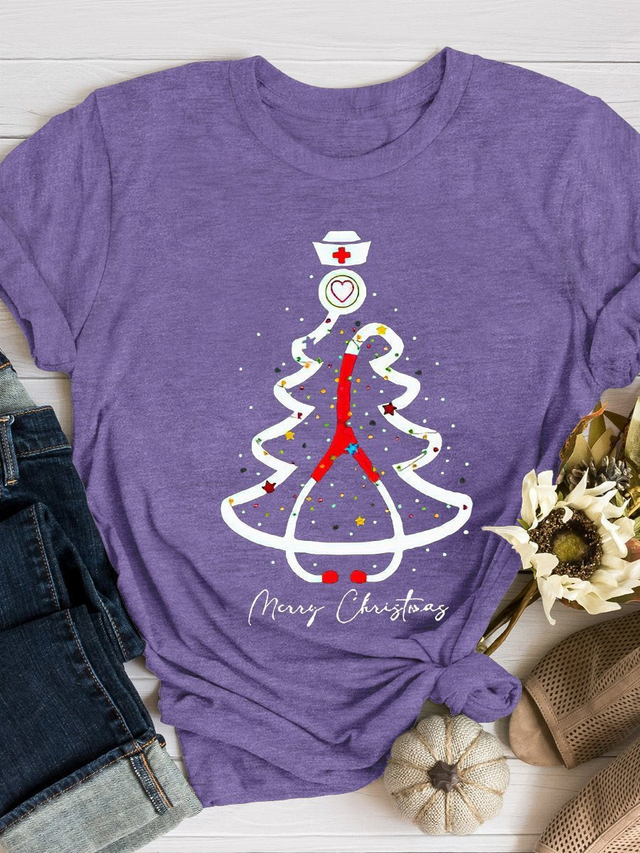 Christmas Nurse Print Short Sleeve T-shirt