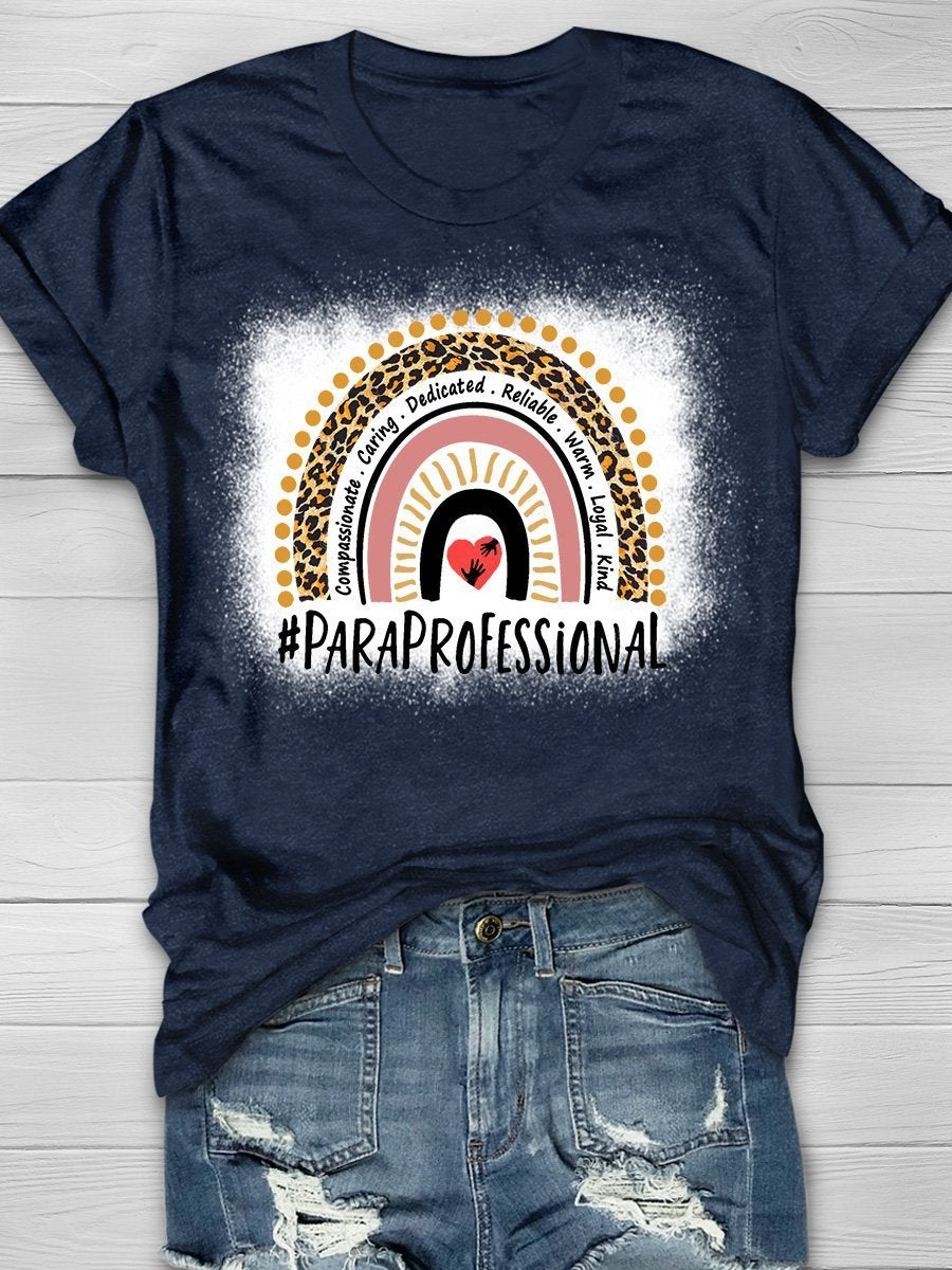 Paraprofessional Leopard Rainbow Teacher Print Graphic T-shirts